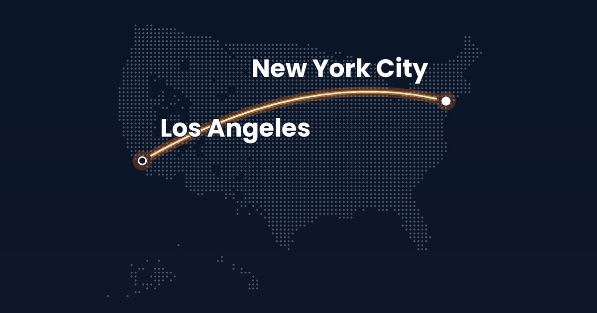 Illustrated map showing a car shipping route across the United States